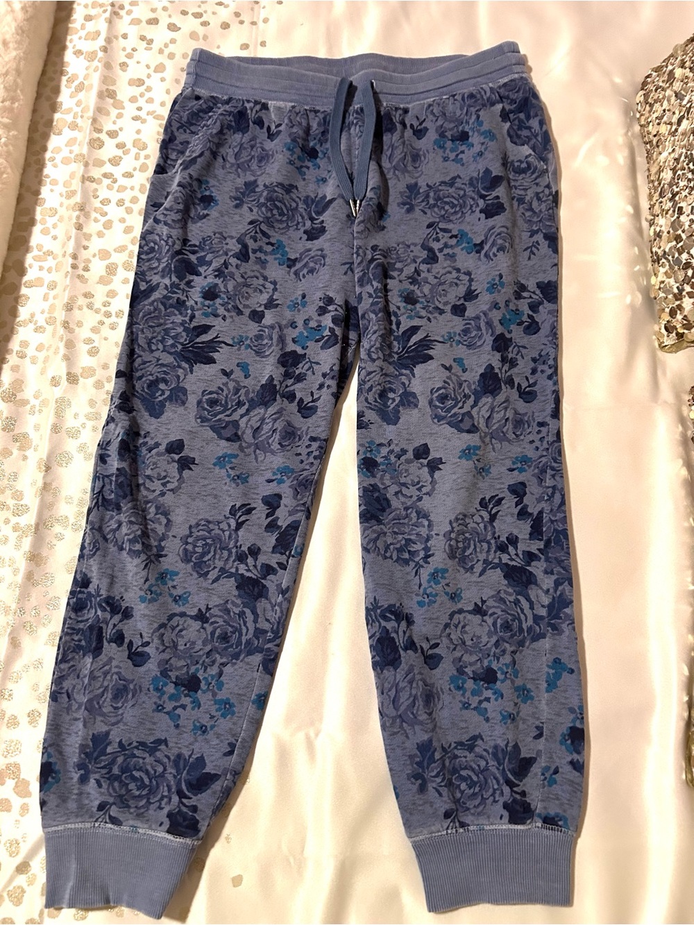 Blue Floral Drawstring Jogger Pants
